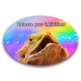 Magnet Me Up WHOSAGOODLIZARD Funny Lizard Magnet Decal - 4x6 Oval Bearded Dragon “Release Your Inhibitions” Magnetic Vinyl, Reptile Humor Car Magnet, Souvenir Gifts, Made in USA