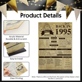 Back to 1995 Birthday Decor Table Sign,30th Birthday Party Vintage Decorations UK,Party Standing Sign with Stand,for Men Women,Double Sided Acrylic Decoration for Men Women (1995(30th))
