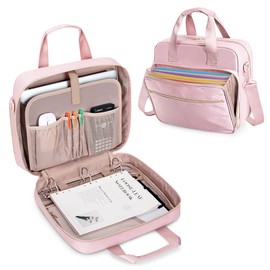 Prokva 3 Ring Zipper Binder 2 Inch, Accordion File Organizer with Shoulder Strap, Zip Up Binder with 500-Sheet Capacity, Pink