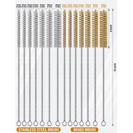 14pcs Stainless Steel & Brass Wire Brush, 12 inch Pipe Tube Cleaner Brush, Bore Brushes Metal Bristle Cleaning for Tubes, Cylinders, Bottle, Auto Parts (6mm/8mm/10mm/12mm/15mm/18mm/20mm)