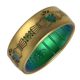 Enso Rings Etched Celtic Collection Silicone Ring - Comfortable and Flexible Design - 7.99mm Wide, 2.18mm Thick - Claddagh - Antique Gold/Dragon - Size 7