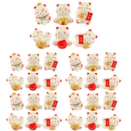 LOGOFUN 30pcs Miniature Lucky Cat Figurines Mini Fortunate Figure Small Resin Cat Animal Statues for 2025 Chinese New Year Home Office Tabletop Decorations