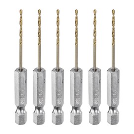 sourcing map 6pcs 1/4" Hex Shank Drill Bit 1/16" Gold Titanium M2 High Speed Steel Twist Drill Bit 135 Degree Split Point Tip Drilling Tool with Quick Change Hex Shank for Metal Wood Plastic