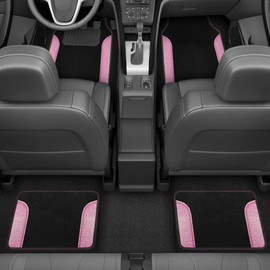 Carbella Glitter Bling Car Mats 4-Piece Set, Two-Tone Shiny Carpet Car Floor Mats, Stain-Resistant Floor Mats for Cars for Women, Universal Car Mat Set, Automotive Floor Mats - Pink