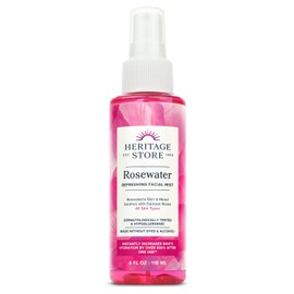 HERITAGE STORE Rosewater - Refreshing Face Mist with Damask Rose, All Skin Types - Hydrating Rose Water Spray for Glowing Skin Care - No Dyes or Alcohol, Hypoallergenic, Vegan, 60-Day Guarantee, 4oz