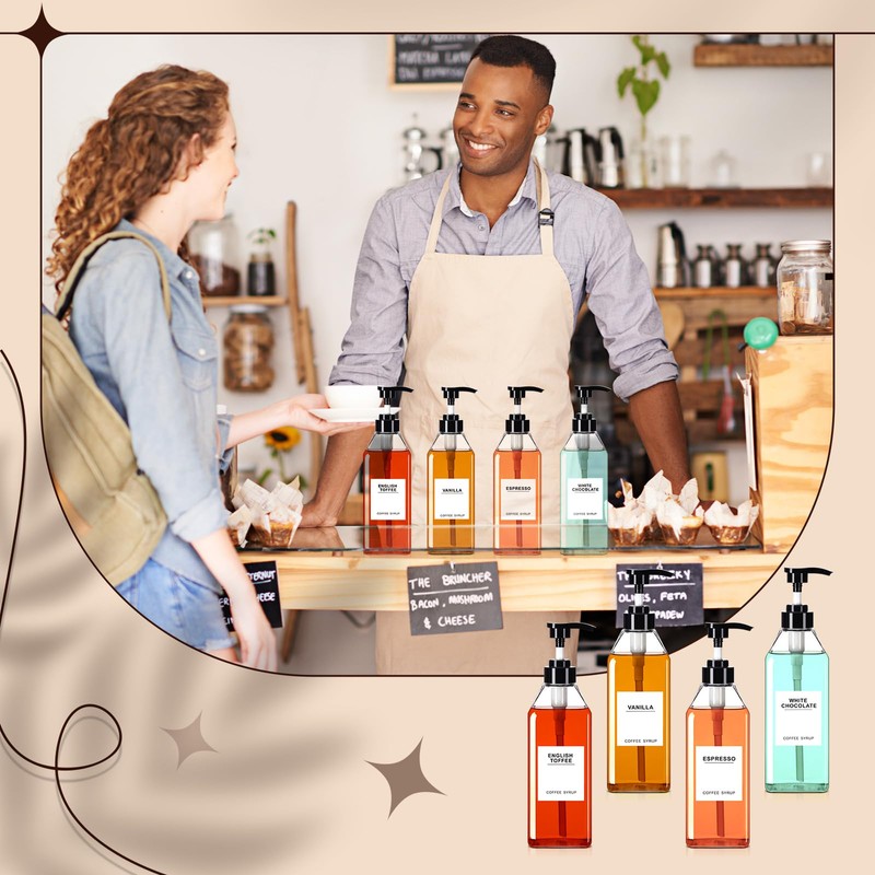 Nuogo 6 Pcs Coffee Syrup Dispenser Bottles Set 750ml, 500ml,