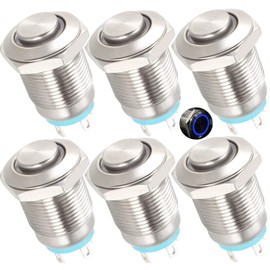 RUNCCI-YUN 12-24 V 12 mm 3A 4 Pin Waterproof Metal Push Button Momentary Button with Blue Ring LED Light Round Push Button for Cars, Trucks, Ships, Doorbells, Ignition Systems (Protruding)