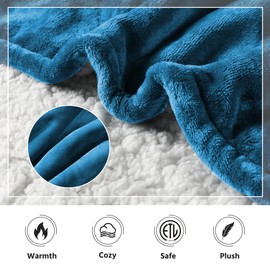 YUSTAL Electric Heated Blanket Full Size 72x84 Inch - Super Soft Flannel Warm Blanket with10 Heat Settings, 1-12H Auto Shut Off Timer, Machine Washable (Teal)