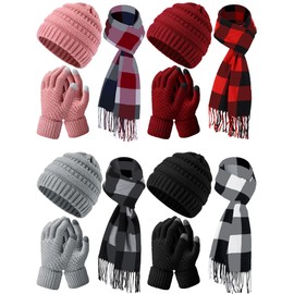 12 Pcs Winter Warmer Set Including Knit Beanie Hat Long Scarf Touch Screen Gloves for Men Women
