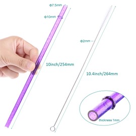 Dakoufish BPA-Free 12 Piece 10 Inch Reusable Clear Plastic Glitter Sparkle Drinking Straw Plus one Cleaning Brush (6color,10inch)