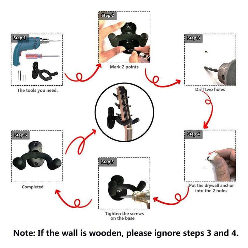 2PCS Guitar Wall Mount Hanger Metal Multifunctional Guitar Hangers Hook