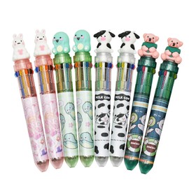 Lopenle 8 Pieces Multicolor Ballpoint Pens 10-in-1 Colored Pens Shuttle Barrel Pens 10 Colors Rabbit Animal Retractable Pens Dinosaur Cow Pens For School Office Christmas Party