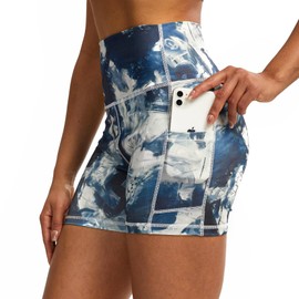 Tuspryt Women's Sports Shorts, Opaque Short Jogging Bottoms with Pockets, Blue print