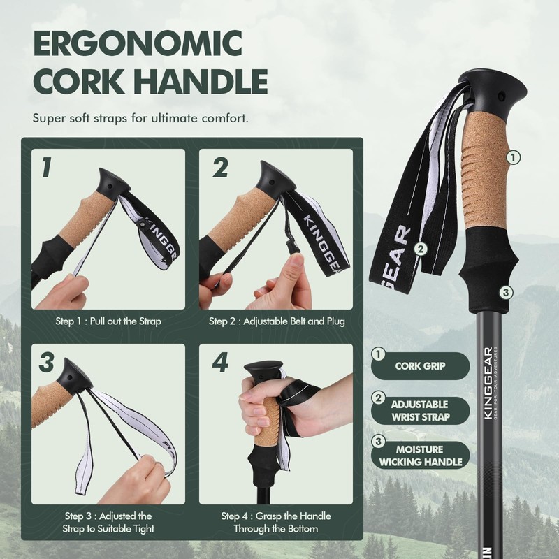 KINGGEAR Nordic Walking Stick, TP1 Hiking Poles Retractable Lightweight 7075
