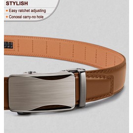 BULLIANT Mens Ratchet Belt,Leather Adjustable Slide Belt For Gift Mens Dress Casual 1 3/8",Size Adjustable(orange brown,34"-40"Waist Adjustable)