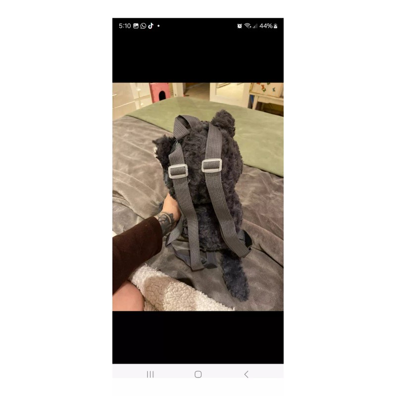 Jextech Mochila Con Cierre Esponjoso Gato Peluche Negro Muñeco 30cm