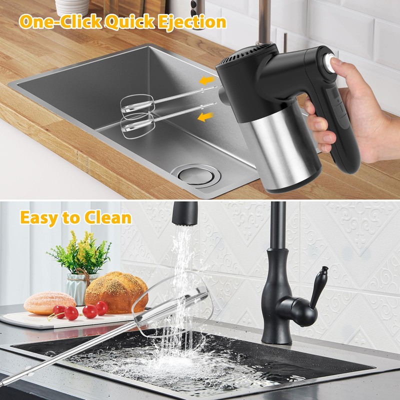 Cordless Hand Mixer, Digital Display 7 Speed Rechargeable Electric Mixer