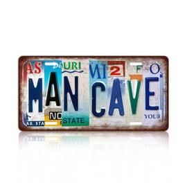 Vintage Man Cave Metal Tin Sign License Plate Wall Decor for Home Bar Pub 12 x 6 Inches