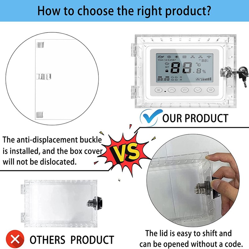 Thermostat Lock Box Transparent Acrylic Universal Clear Cover with 2