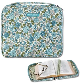 Bella Taylor Quilted Bible Cover for Women - Large Study Bible Case - Delicate Floral Blue