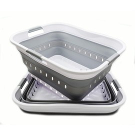 SAMMART 42L (11 Gallon) Collapsible Plastic Laundry Basket - Foldable Pop Up Storage Container/Organizer - Portable Basket - Space Saving Hamper/Basket (2, White/Grey)