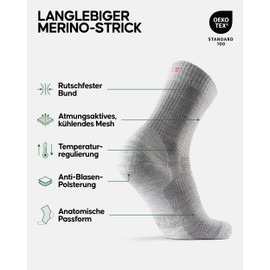 DANISH ENDURANCE Lightweight Merino Wool Hiking Socks, Warm Outdoor & Trekking Socks, Wool Socks, Padded, Anti-Blister, for Men & Women, 1 Pair