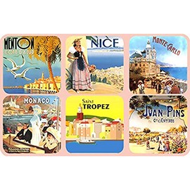 Cartexpo 70876 Untersetzer Nizza Monaco, Holz/Kork, 6 Stück