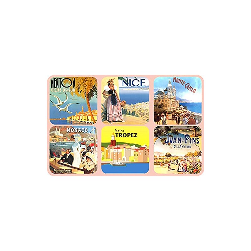 Cartexpo 70876 Untersetzer Nizza Monaco, Holz/Kork, 6 Stück