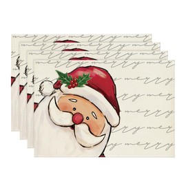 Artoid Mode Merry Santa Claus Christmas Placemats Set of 4 30 x 45 cm Winter Xmas Place Mats Washable Place Mats Kitchen Party Decoration