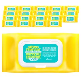 Arial Stress Relieving Purefull Cleansing Tissue, 80 sheets, 20 pcs / 아리얼 스트레스 릴리빙 퓨어풀 클렌징 티슈, 80매입, 20개