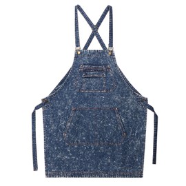 sourcing map Denim Cooking Chef Aprons 23.6"x31.5" Adjustable Kitchen Artist Gardening Apron with 4 Tool Pockets for Men Women Kitchen BBQ Grill Chef, Blue