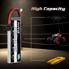 HRB 2S 7.4V 2200mAh LiPo Battery TR Plug 50C 100C Compatible with RC Airplane, RC Helicopter, RC Car, RC Truck, RC Boat