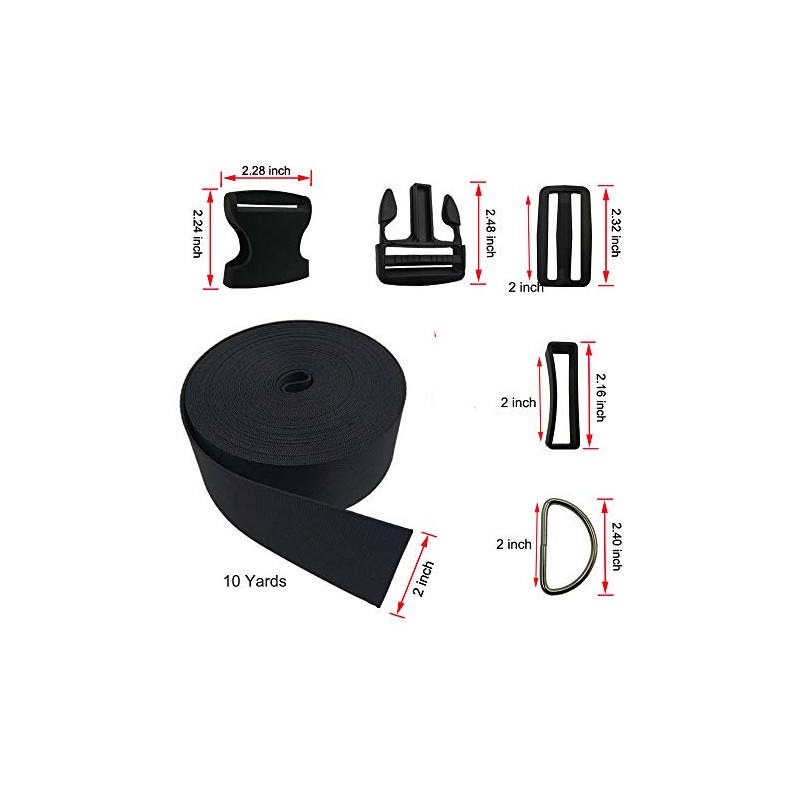 Vtete 2 Inch 10 Yards Black Nylon Heavy Webbing Strap