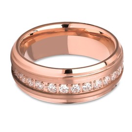 OVIEDO JEWELRY Rose Gold Wedding Ring,White CZ Band,Anniversary,Engagement Ring,Tungsten Carbide,Unique,Man's Jewelry,Woman,Comfort Fit