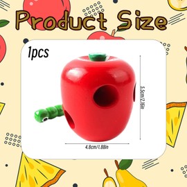 Threading Toys for 2 Year Olds, Wooden Lacing Threading Toy Apple, Montessori Early Learning Fine Motor Skills Development Toy for Kids Toddlers, 1.9x2.2 Inches, Birthday Toys