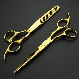 6/6.5/7 Inch Super Value Hairdressing Scissors, Family Children Hairdressing Scissors Set Flat Scissors (Gold)