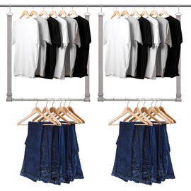 STORAGEIDEAS Hanging Closet Rod, 17-28In Adjustable Width and Up to 32In Height Adjustable Closet Extender, Double Closet Rod Hanging Bar, Space-Saving Tension Organizer, Webbing, 2 Pack