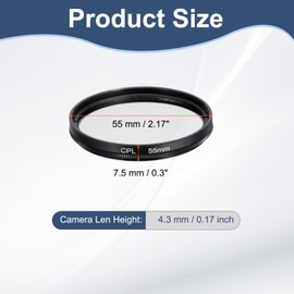PATIKIL 55mm Circular Polarizer Filter, Camera Lens Filter Slim Optical Glass with Len Cap for Video Vlog Portrait Photography, Black