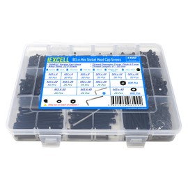 iexcell 1500 Pcs M3 x 4/6/8/10/12/16/20/25/30/35/40/45/50 Alloy Steel 12.9 Grade Hex Socket Head Cap Screws Bolts Nuts Washers Assortment Kit, Black Oxide Finish