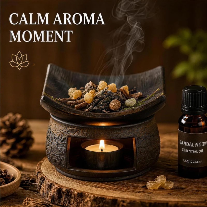 Ceramic Incense Burner with Wood Tweezer, Oil Burner for Oud