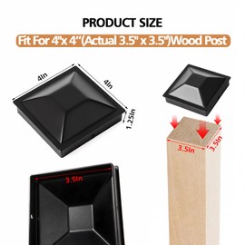 4 Set 4“x 4“(Actual 3.5" x 3.5") Aluminum Pyramid Fence Post Caps,Black Matte Post Covers Fit 4x4 Nominal Wood Post for Fence Wood Post of Decks or Corridors