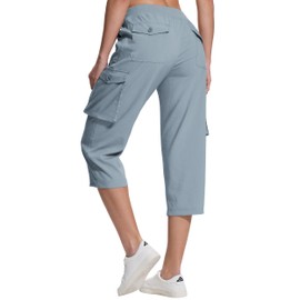 Womens Cargo Capri Pants with 6 Pockets Lightweight Stretch Hiking Quick Dry Casual Summer Pant for Women Travel Outdoor Light Grey XXL