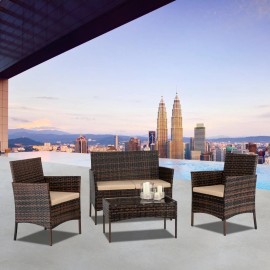 4PCS Patio Wicker Loveseat Sofa Set Aluminum In/Outdoor Rattan Chair Furniture