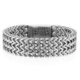 JewelryWe Stainless Steel Braided Link Chain Bracelet 19MM Wristband for Men (Color Silver)
