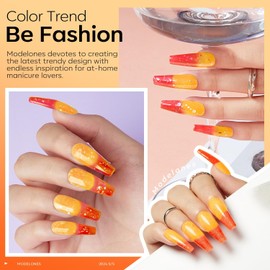 modelones Color Changing Gel Nail Polish, 15ml Glitter Coral Orange Fall Winter Temperature Mood Changed Ombre Red Nail Polish Soak Off Autumn Color Manicure Home DIY Gifts for Women Girls