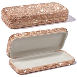 Blueshyhall Sunglasses Case Hard Case Glitter Bling Glasses Case with Diamond Rhinestones Sunglasses Case Organiser Box Glasses Case Hard Case Flat Sunglasses Case Hard Case Foldable, gold