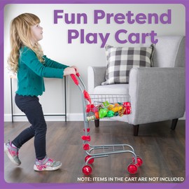 HEY! PLAY! Kids Shopping Cart - Toddler Grocery Cart with Pivoting Front Wheels and Folds for Easy Storage - for Pretend Play Grocery Store