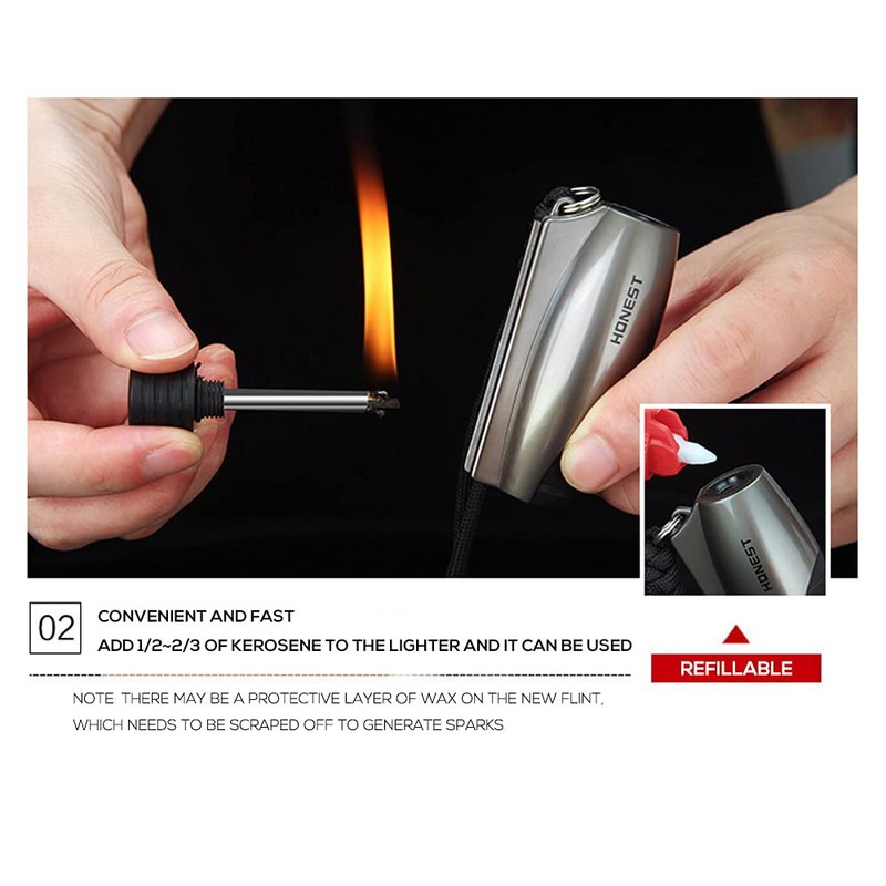 Match Lighter Refillable Outdoor Camping Igniter Gadget with Lanyard Waterproof
