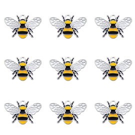Pack of (x16) Silver Alloy Enamel Charms Honey Bee Craft For DIY Jewellery Making Bracelets Earrings Necklaces Pendants Accessories approx.26x17mm