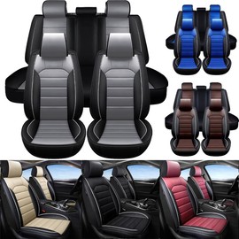 Leather Car Seat Covers,Breathable and Waterproof Faux Leather Automotive 5 Seats Covers for Cars SUV Truck Sedan,Universal Anti-Slip Driver Seat Cover  (Full Seat):_Black